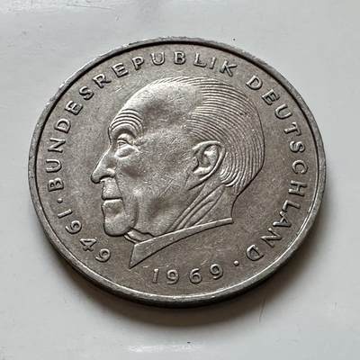 🌹外币初藏🌹🐯2025年第140场  每周二四六晚8️⃣点 接代拍 - 德国1973年J版 2马克 阿登纳