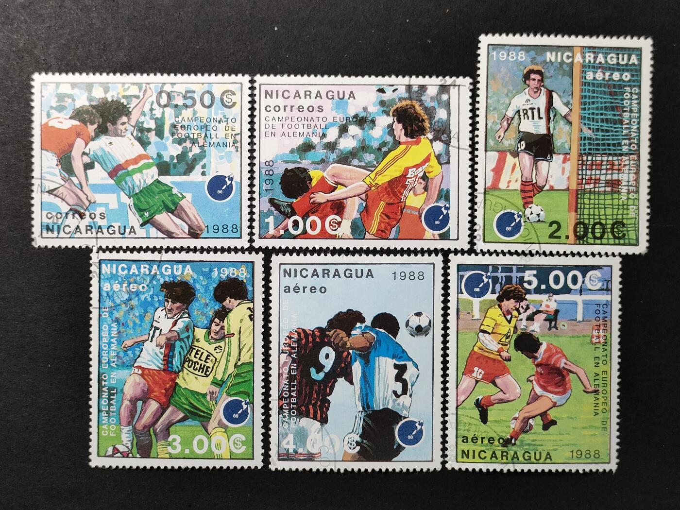 ↓君缘收藏677期☞钱币邮品↓无佣金、可寄存、满30元包邮  尼加拉瓜邮票，1988年欧洲杯足球冠军赛邮票