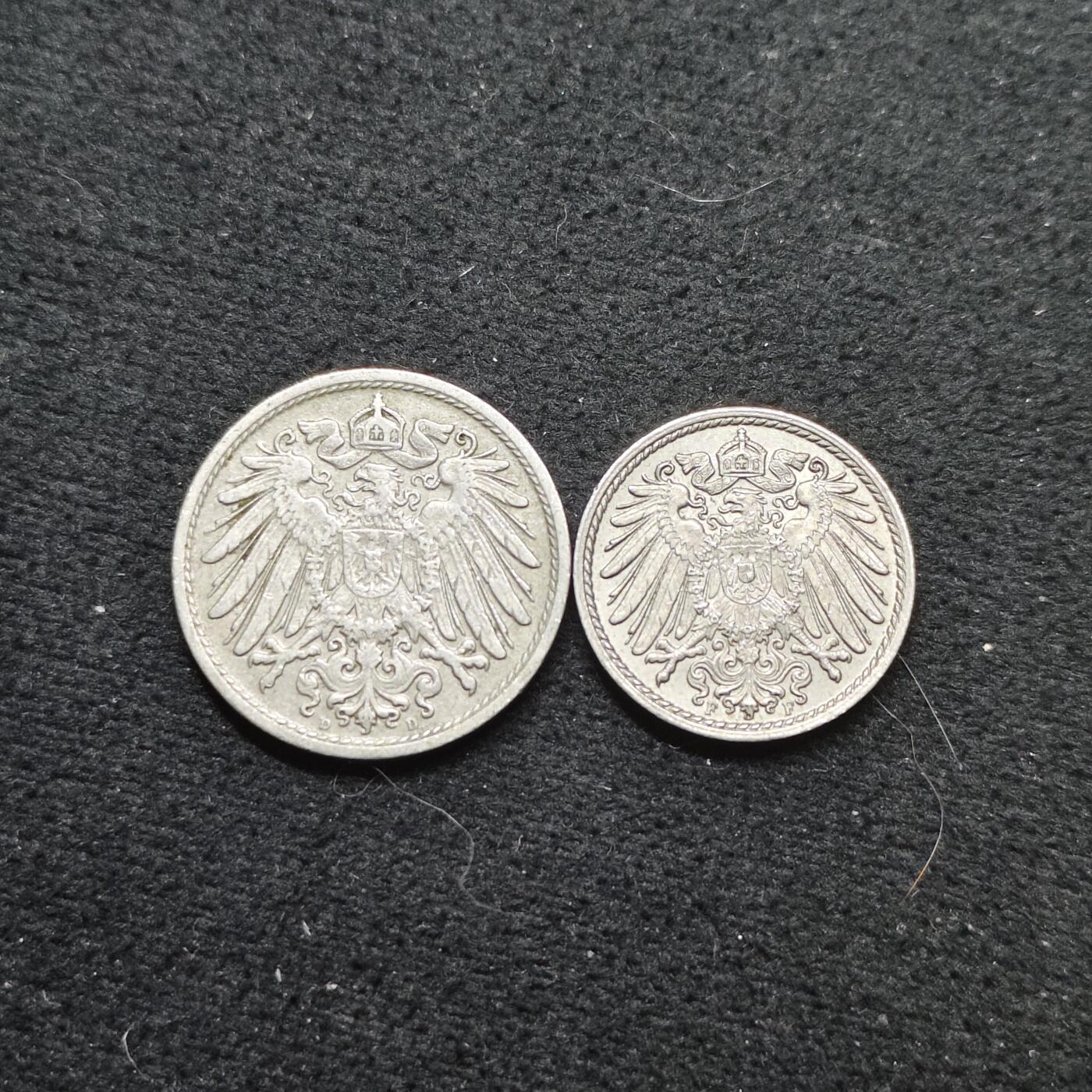 【全场包邮】纯粹捡漏拍484场（免费代拍第21场） 德国第二帝国各年份5-10芬尼2枚好品相一组