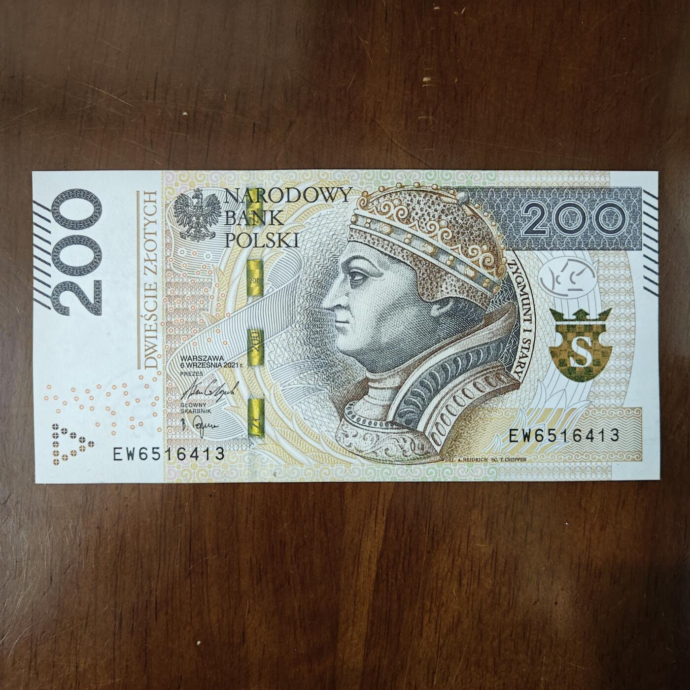 波兰200兹罗提2021年纸币外国钱币收藏好品原票原图片