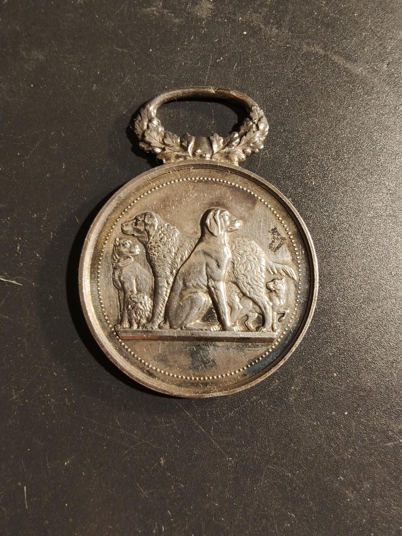 老王徽章第169期 法国早期动物保护协会银质奖章     吊环带银标     21.5g