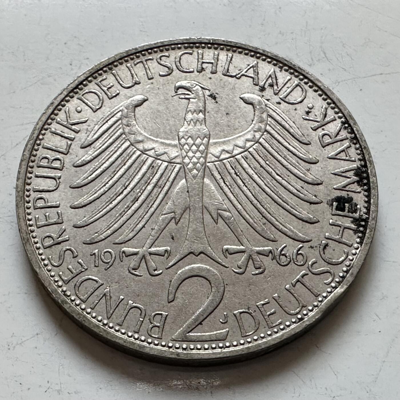🌹外币初藏🌹🐯2025年第140场  每周二四六晚8️⃣点 接代拍 德国1966年J版 2马克 普朗克