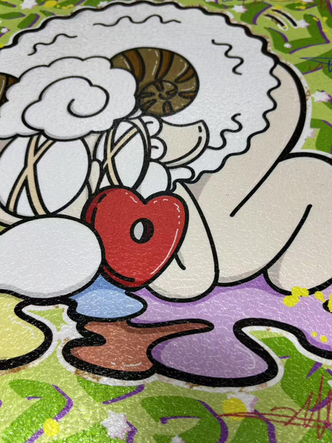 零元拍：歪歪 OWSON 系列作品装饰肌理画《十二星座-白羊座》，相框尺寸35/35CM。因展品出展，镜框可能有轻微划痕，介意勿拍