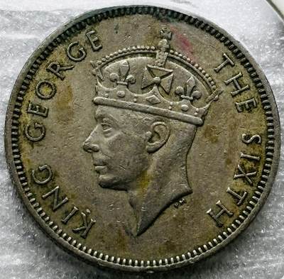 文馨钱币收藏第 284 场，【 长期接收代拍品】老藏家拍品南朝鲜李承晚时期货币，泰国大型纪念币，土耳其各时期及各国套币场 - 1948 年英属马来亚 20 分乔治六世，首发版，只发行三年