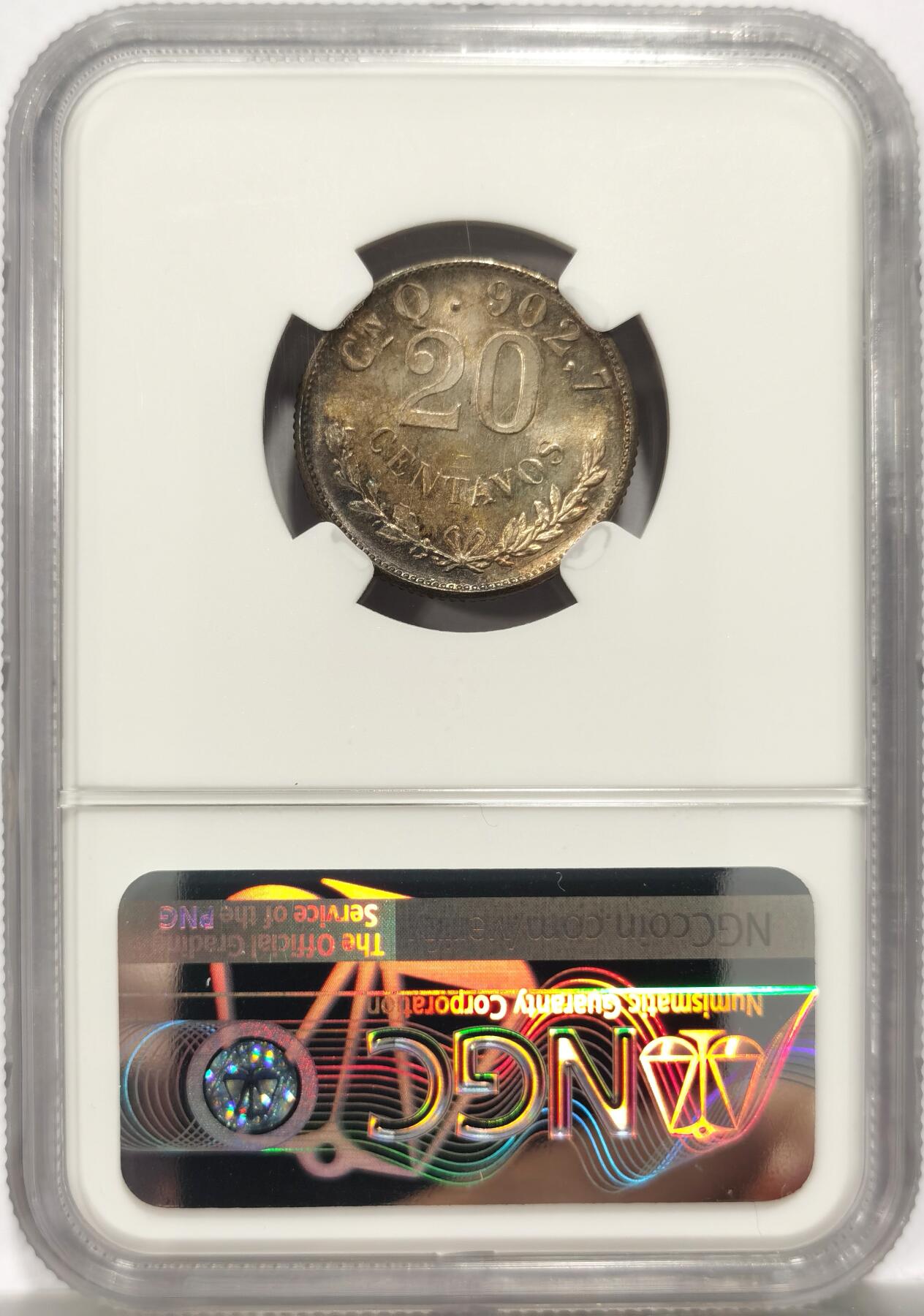 博洋堂世界钱币拍卖第151期（全场包邮） NGC MS64 墨西哥1903年CN-Q版鹰洋20分 少见品种 五彩转光 视觉效果极佳 更高分仅4枚