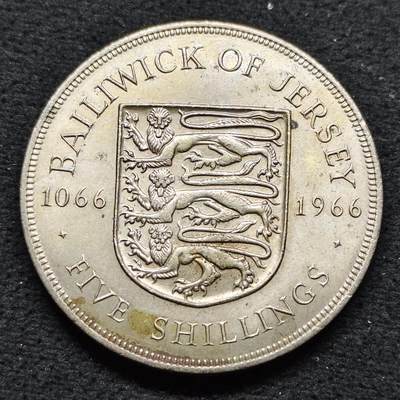 【全场包邮】纯粹捡漏拍484场（免费代拍第21场） - 泽西1966年5先令诺曼征服900周年克朗型纪念币