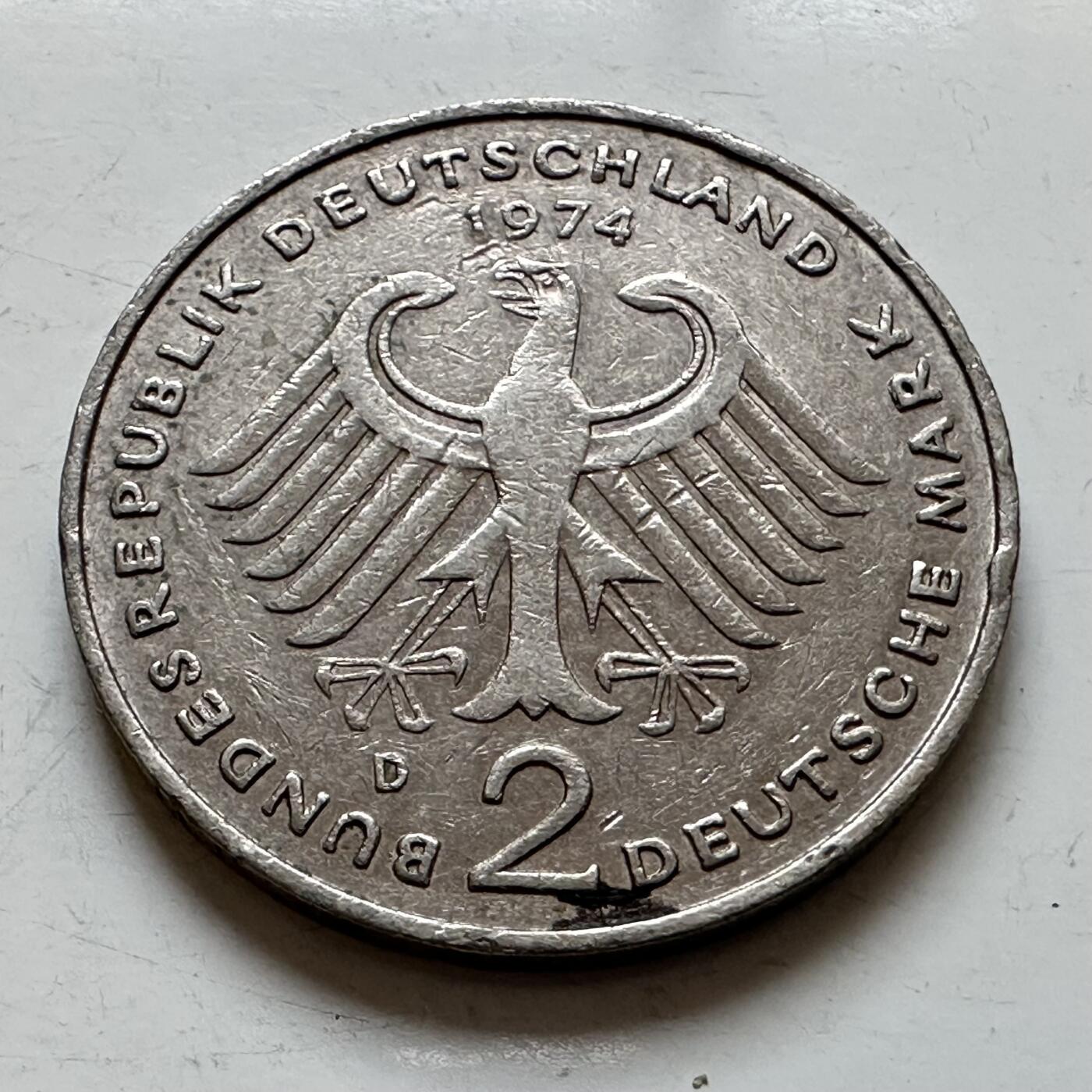🌹外币初藏🌹🐯2025年第140场  每周二四六晚8️⃣点 接代拍 德国1974年D版 2马克 豪斯