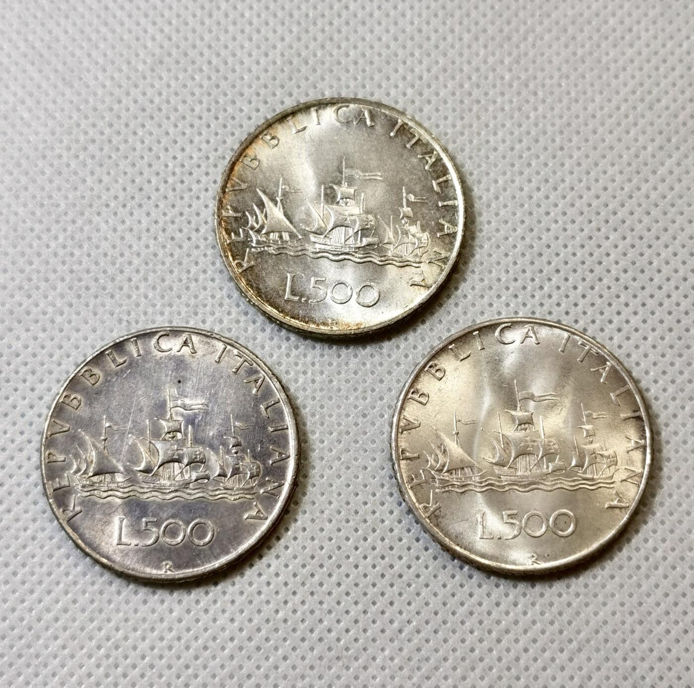 甄臻铺-世界币章拍卖（第43期）送拍享返佣金等优惠多多 3枚意大利帆船少女500里拉银币 UNC-BU极美品，细节见图