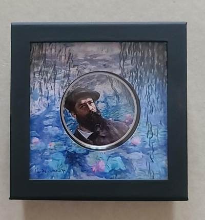 【币将精彩】世界钱币拍卖（2026-1-21） - 库克2023年画家莫奈彩色大银币，2盎司带证书包装