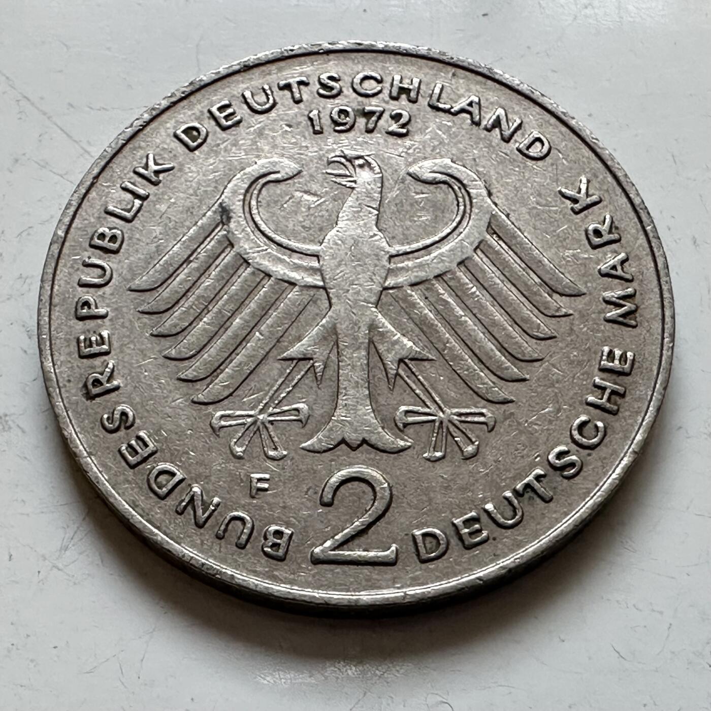 🌹外币初藏🌹🐯2025年第140场  每周二四六晚8️⃣点 接代拍 德国1972年F版 2马克 豪斯