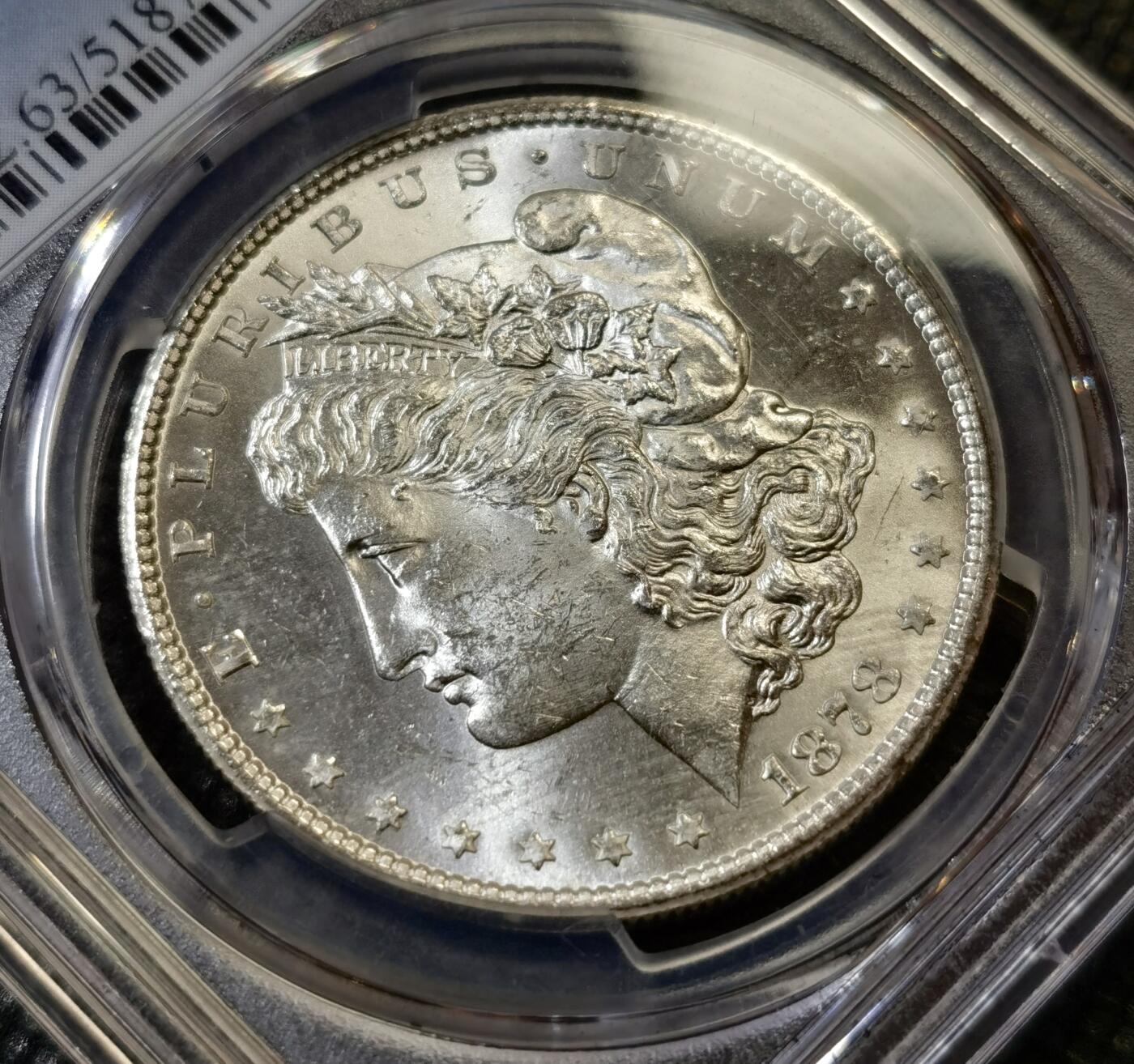 甄臻铺-世界币章拍卖（第43期）送拍享返佣金等优惠多多 PCGS-MS63 1878-S 摩根银币 首发年份 底板PL质感