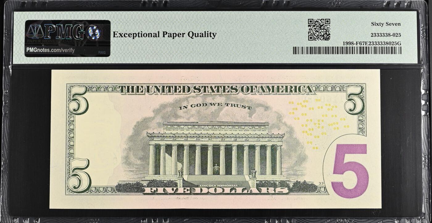 《艾美收藏》第224期-12.14周日外币超白金场 美国2017A彩版5美元PMG67E亚军分倒置号