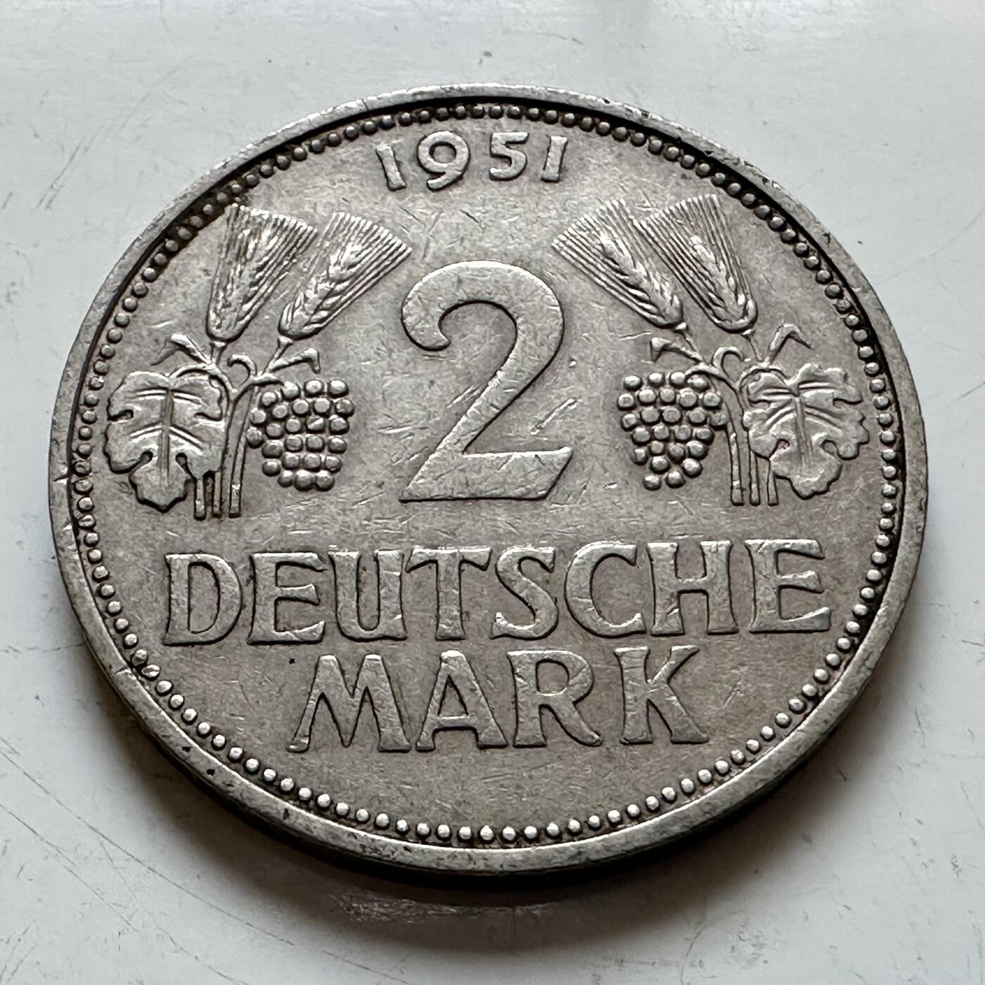 🌹外币初藏🌹🐯2025年第140场  每周二四六晚8️⃣点 接代拍 德国1951年F版2马克 独年版