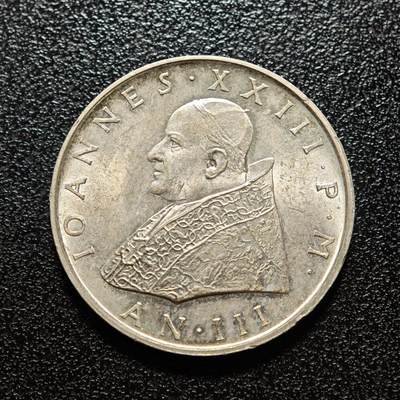【德藏】世界币章拍卖第157期（拍品征集中~欢迎藏友联系） - 1961年 梵蒂冈约翰二十三世教皇500里拉纪念银币 淡彩包浆  直径约：29.2mm；重约：10.2g