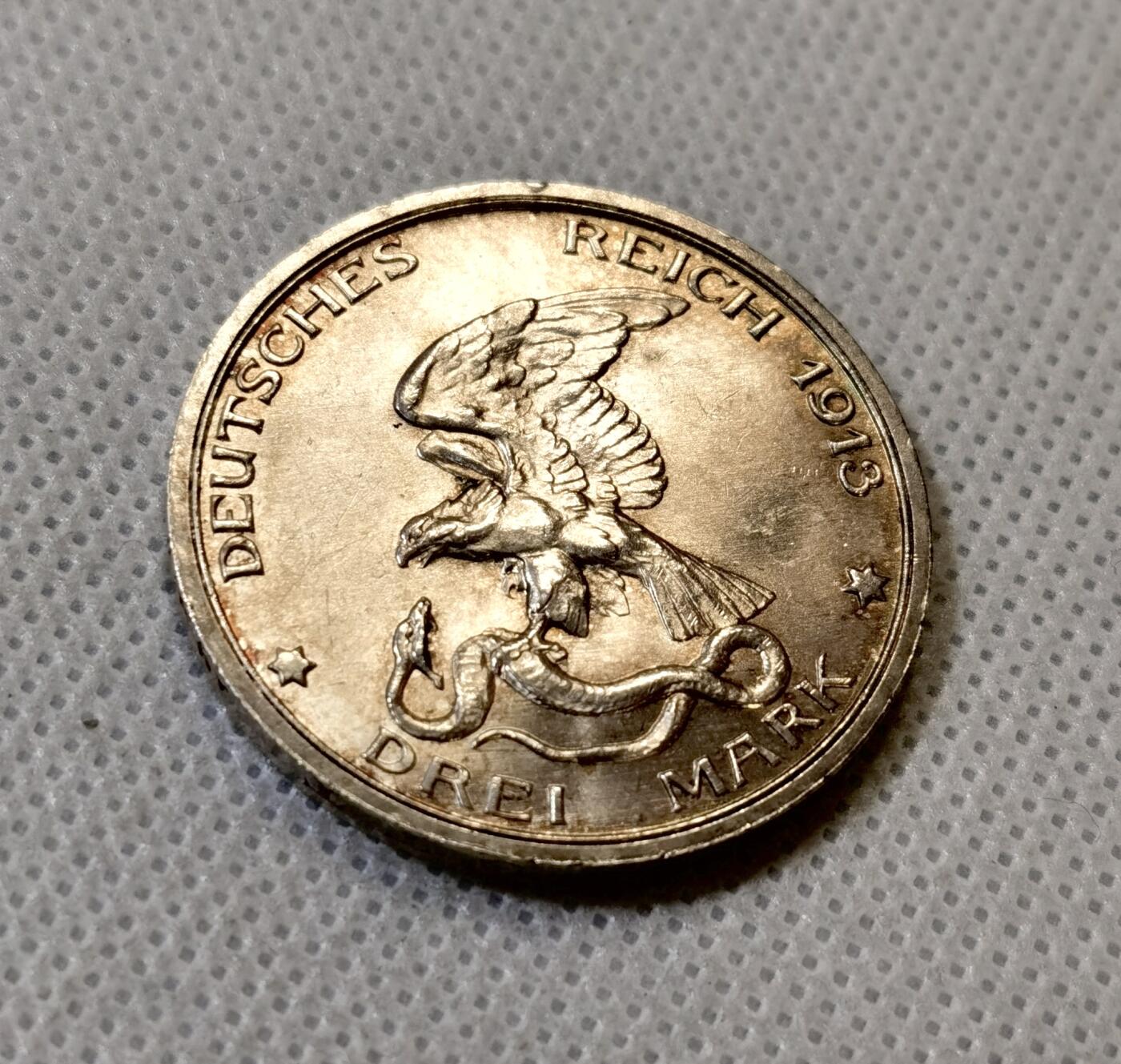 甄臻铺-世界币章拍卖（第43期）送拍享返佣金等优惠多多 UNC德国1913战胜拿破仑三马克银币，UNC原光极美品相，细节见图