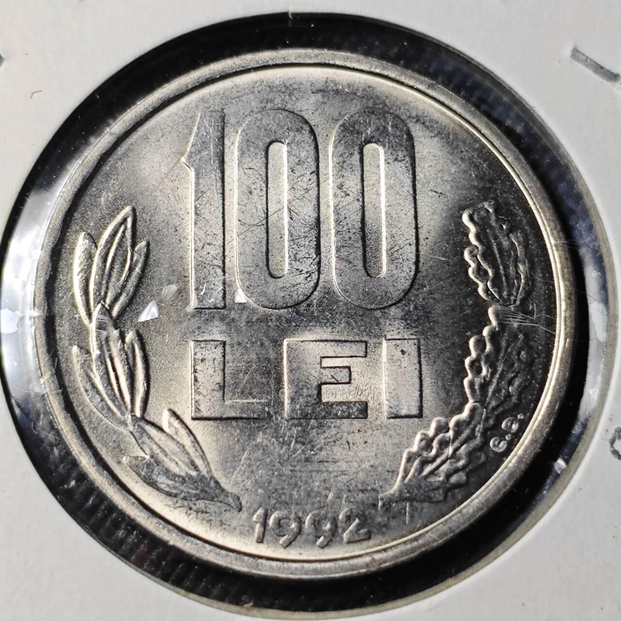 KK钱币收藏小铺 第378期  2月预留时间 周末发货  1992罗马尼亚100列伊 好品