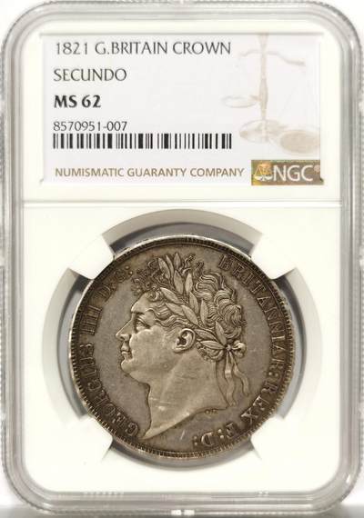 博洋堂世界钱币拍卖第151期（全场包邮） - NGC MS62 英国1821年乔治四世马剑银币 SECUNDO 味道一流