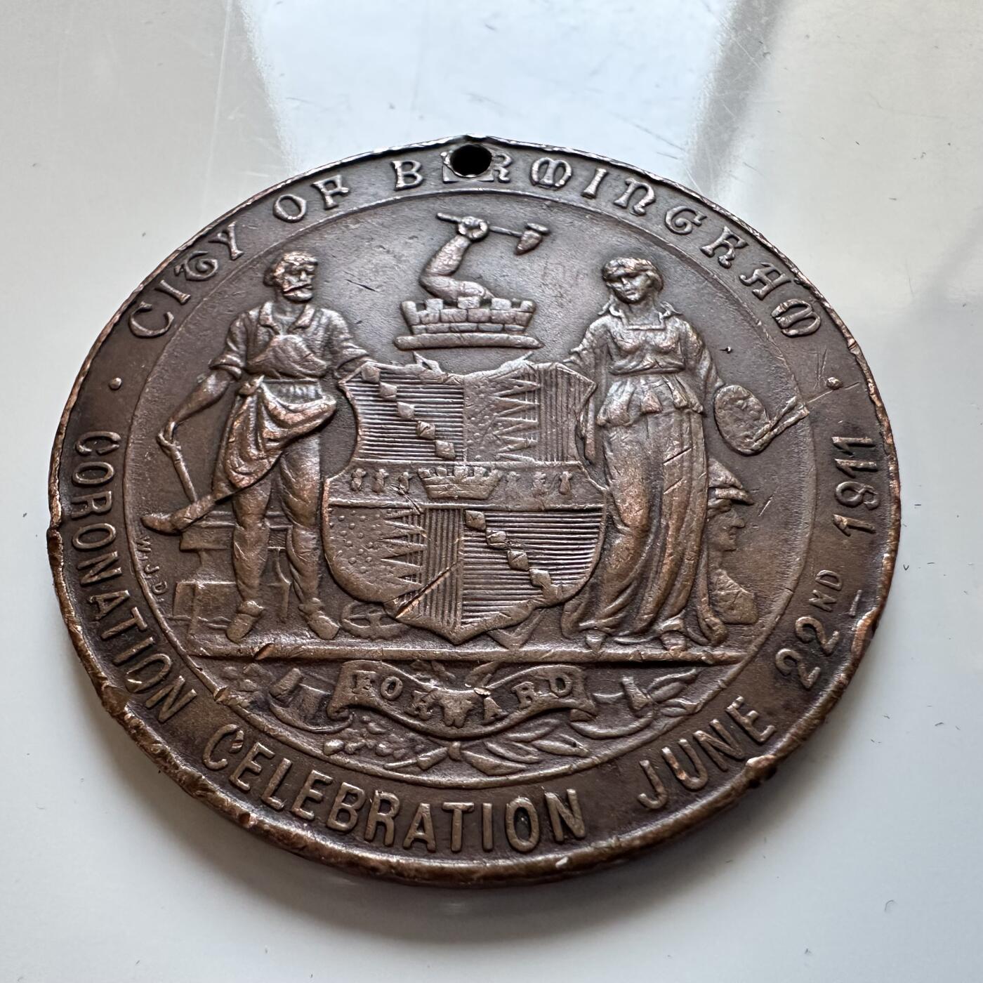 🌹外币初藏🌹🐯2025年第140场  每周二四六晚8️⃣点 接代拍 英国1911年乔治五世加冕纪念章 35毫米15.9克 伯明翰市加冕庆典 a