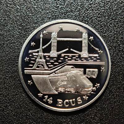 【德藏】世界币章拍卖第157期（拍品征集中~欢迎藏友联系） - 1994年 直布罗陀欧洲隧道伦敦巴黎14欧纪念银币 镜面十足 直径约：29.9mm；重约：10g