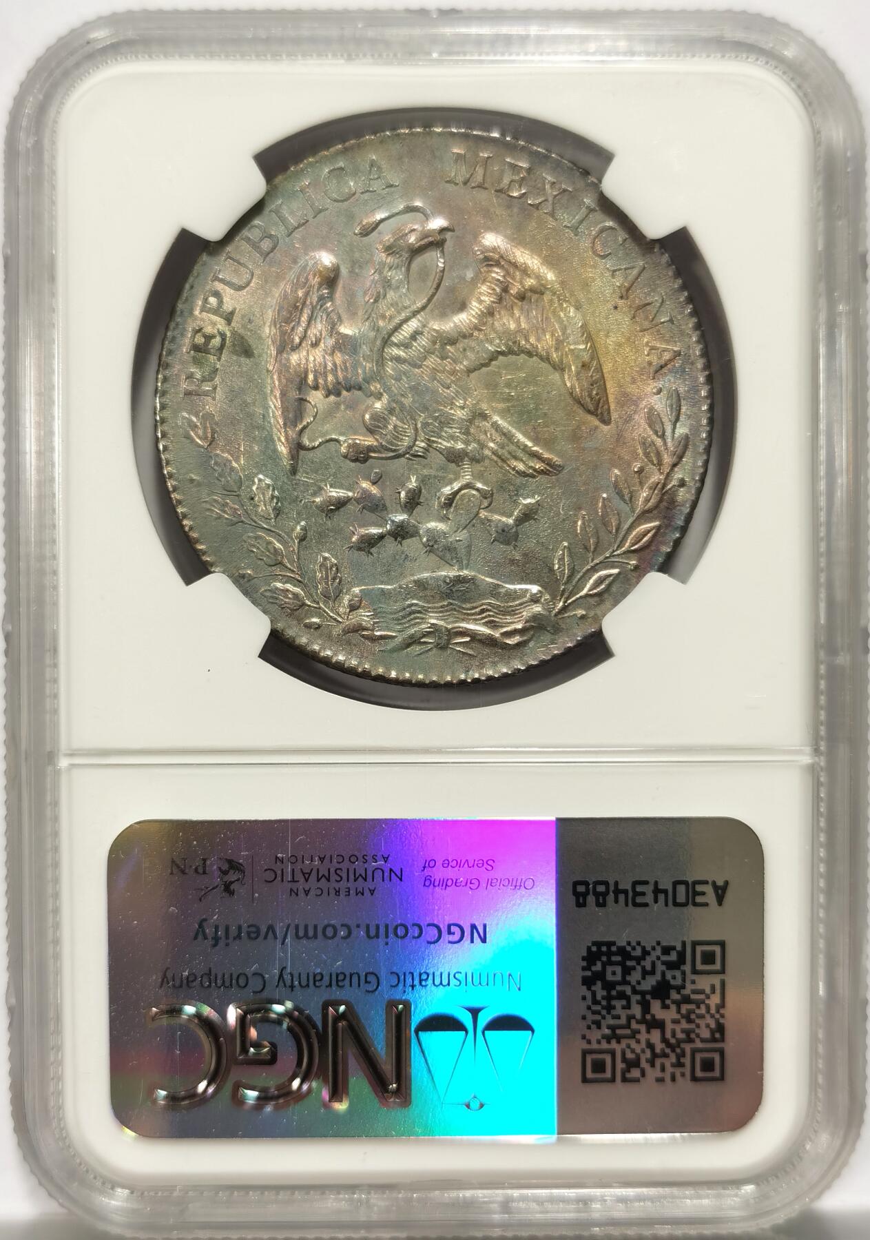 博洋堂世界钱币拍卖第151期（全场包邮） NGC UNCD 墨西哥1891年花边鹰洋8瑞尔银币，五彩包浆，铸打深峻，极美爆彩，比普通的白币好太多。