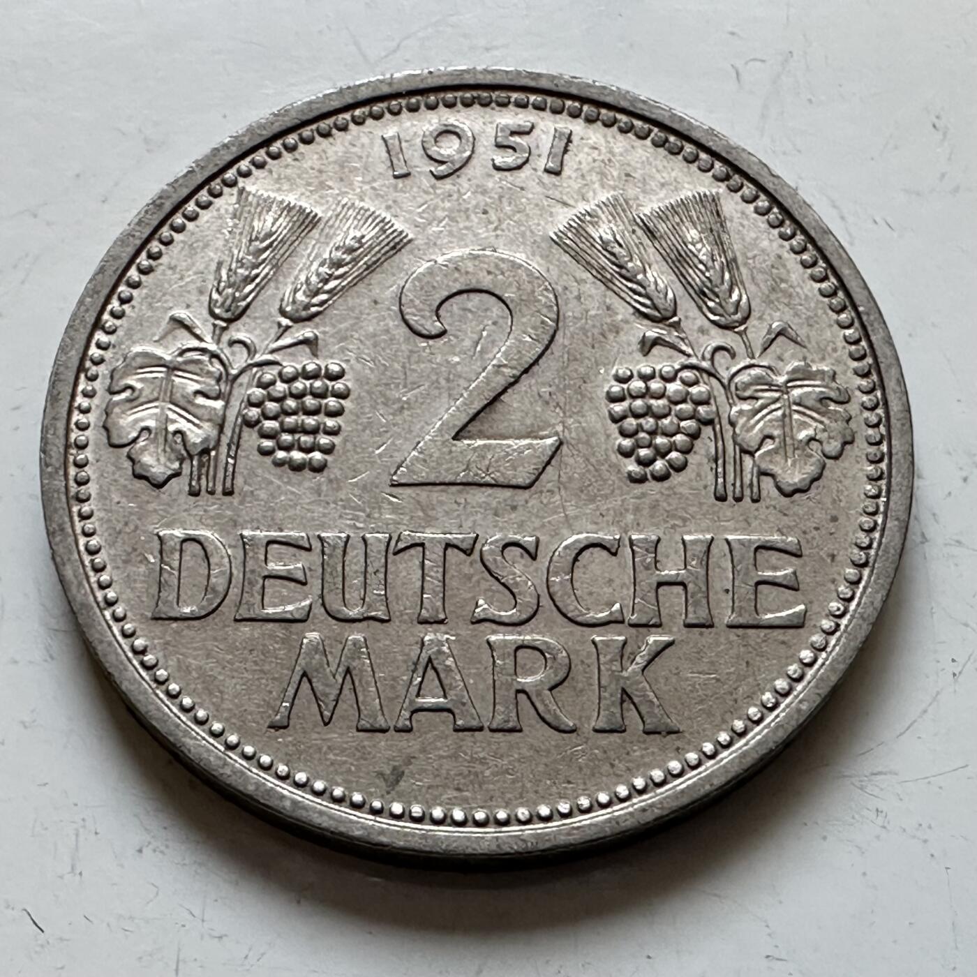 🌹外币初藏🌹🐯2025年第140场  每周二四六晚8️⃣点 接代拍 德国1951年D版2马克 独年版