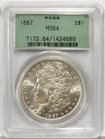 博洋堂世界钱币拍卖第151期（全场包邮） - PCGS MS64 美国1887年摩根1美元银币 古老绿盒本身也可作为收藏品