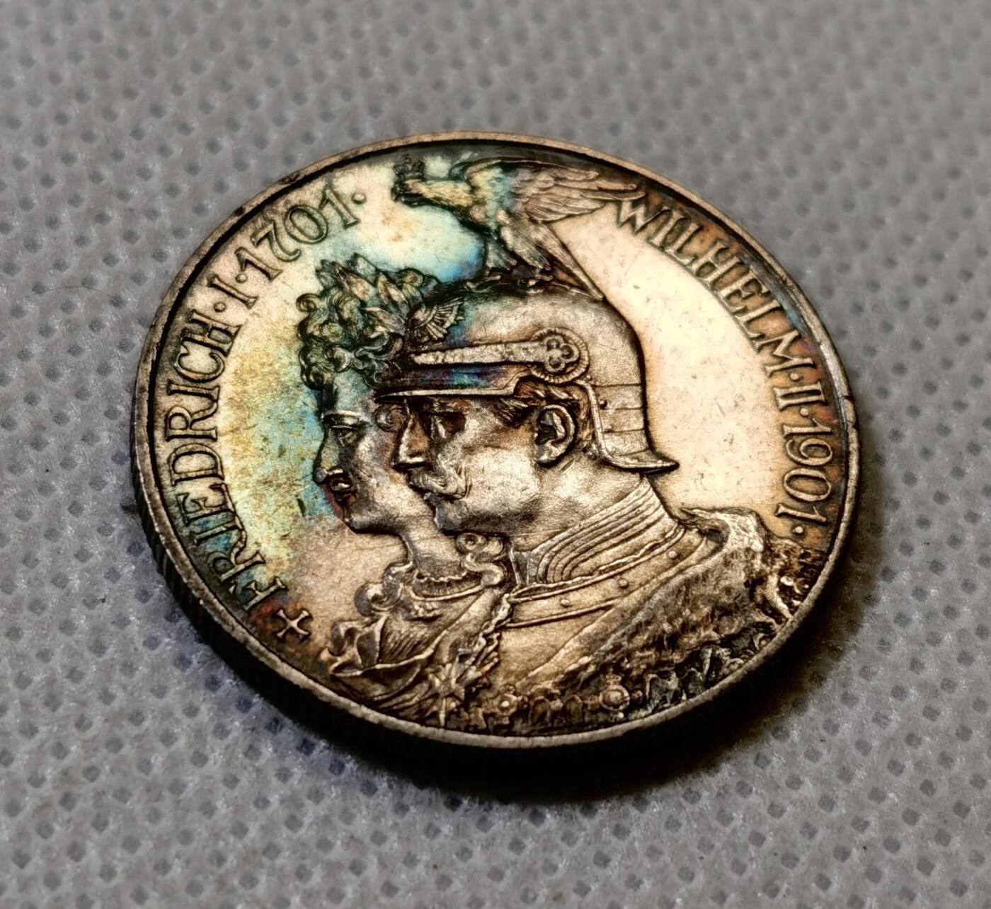 甄臻铺-世界币章拍卖（第43期）送拍享返佣金等优惠多多 AU 德国普鲁士1901年建国200周年2马克银币，细节见图