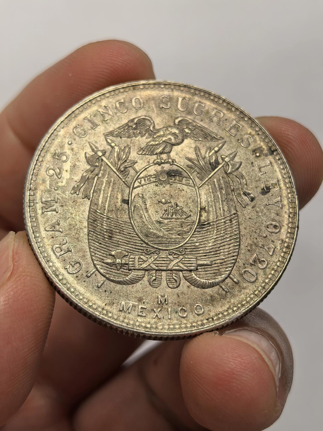 博洋堂世界钱币拍卖第151期（全场包邮） 厄瓜多尔1944年5苏克雷大银币 墨西哥厂铸造 带光美品