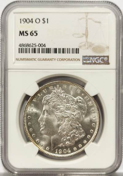 博洋堂世界钱币拍卖第151期（全场包邮） - NGC MS65 美国1904年O版摩根1元大银币 十字转光，完美品相