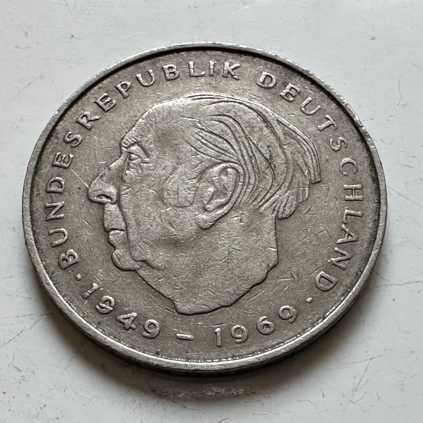 🌹外币初藏🌹🐯2025年第140场  每周二四六晚8️⃣点 接代拍 德国1971年F版 2马克 西德首任总统库尔特.豪斯