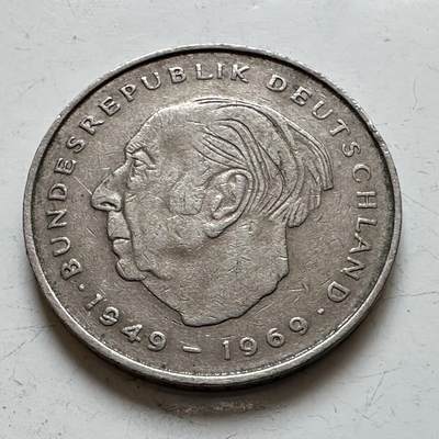 🌹外币初藏🌹🐯2025年第140场  每周二四六晚8️⃣点 接代拍 - 德国1971年F版 2马克 西德首任总统库尔特.豪斯