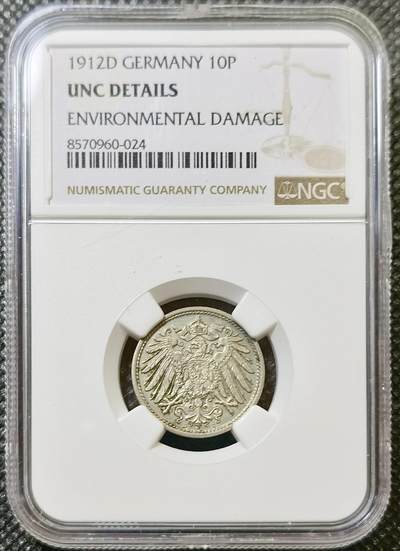 甄臻铺-世界币章拍卖（第43期）送拍享返佣金等优惠多多 - NGC-UNCD 德国1912-D版10芬尼，未流通品相好，仅有一点脏可以自行去除