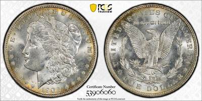 博洋堂藏家专场系列之美国钱币白金之夜专场②暨第152期（全场包邮）  - PCGS MS64 美国1903 O 摩根 CAC 此年大部分的钱币钱币遭到融毁 余下的因储存不当也留下了布袋痕 再加上新奥尔良厂的铸造不精 一枚如此高分的钱币极为难得 此枚铸造精美 双面环彩包浆 麦稀奇首见品种 极其稀有的收藏品 PCGS指导价为6726RMB