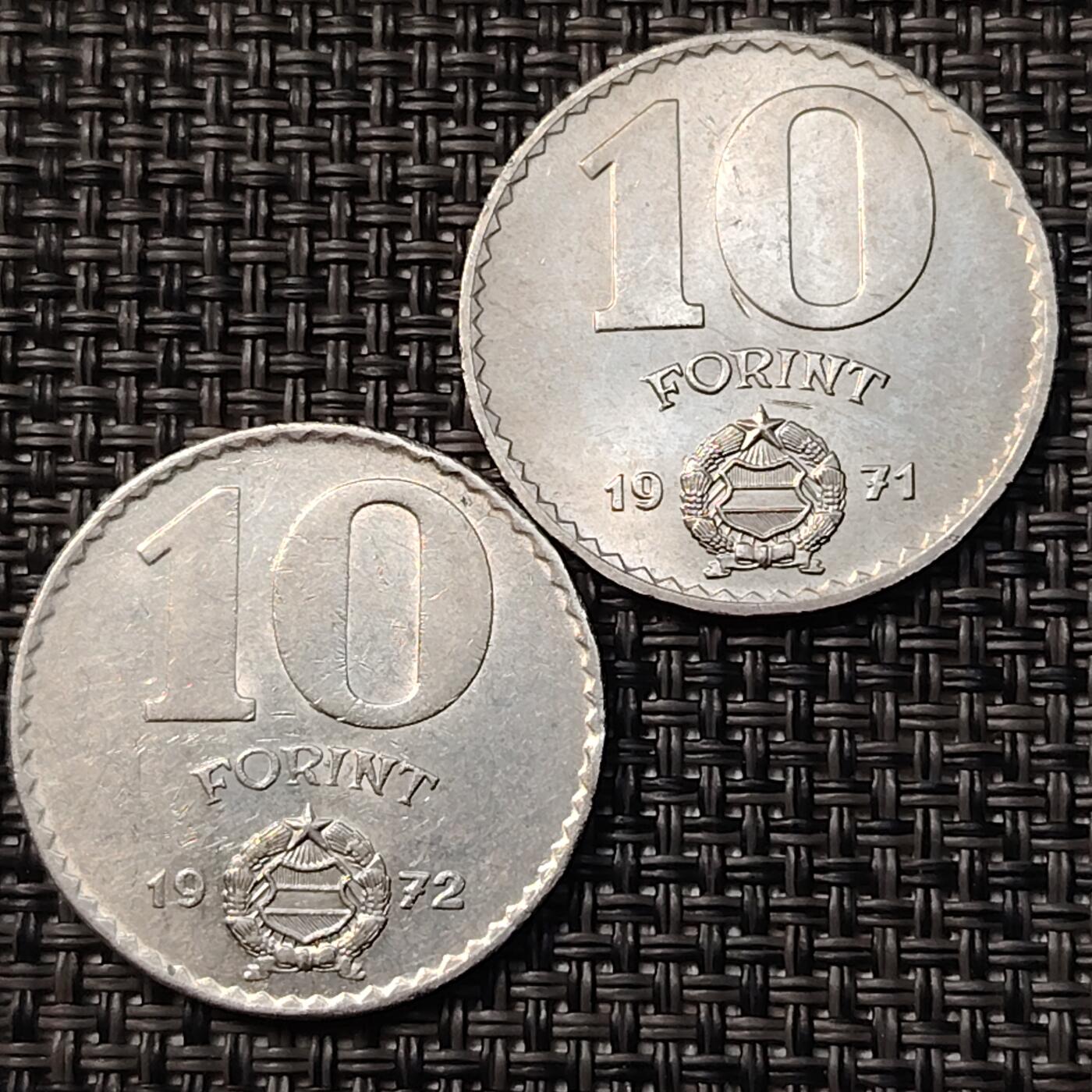 布加迪🐬～世界钱币(上海)🌾第 265 期 /  各国套币和散币 匈牙利🇭🇺 1971年&1972年 10福林 2枚～C11 年份收藏者关注