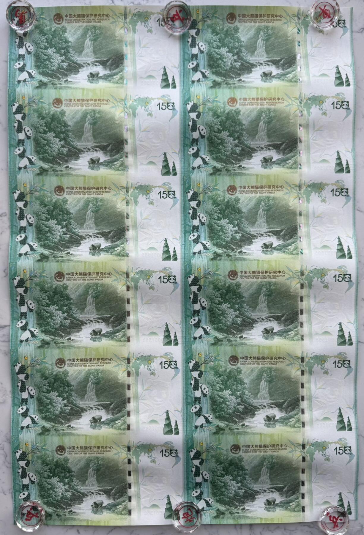 2025第27场（总第227期）：精品连体纪念券专场 十二连体/千位小号1568 成钞“大熊猫走向世界150周年”纪念券豪华水晶炮筒装UNC（发行价2680元）