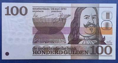 【礼羽收藏】🌏世界钱币拍卖第115期 - 荷兰 1970年100盾 海军上将米歇尔 AU+ 外汇兑换价在370元