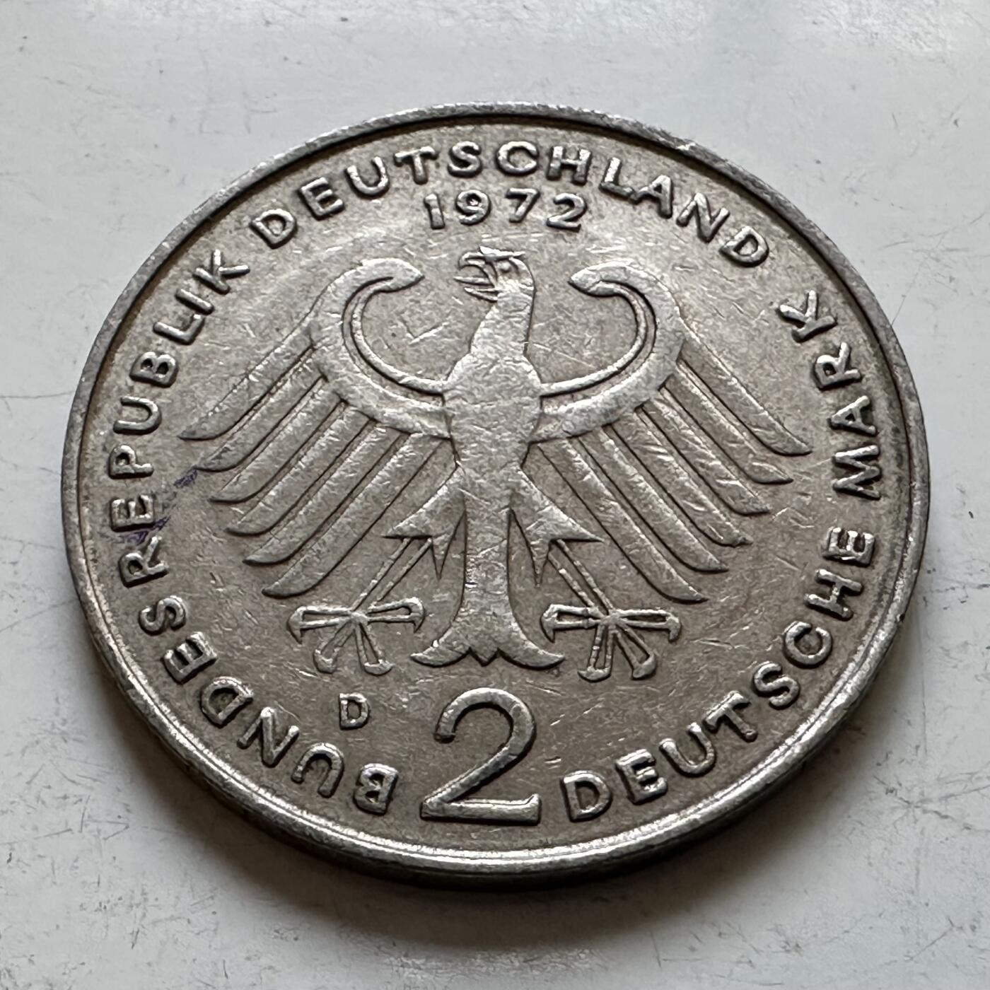 🌹外币初藏🌹🐯2025年第140场  每周二四六晚8️⃣点 接代拍 德国1972年D版 2马克 豪斯