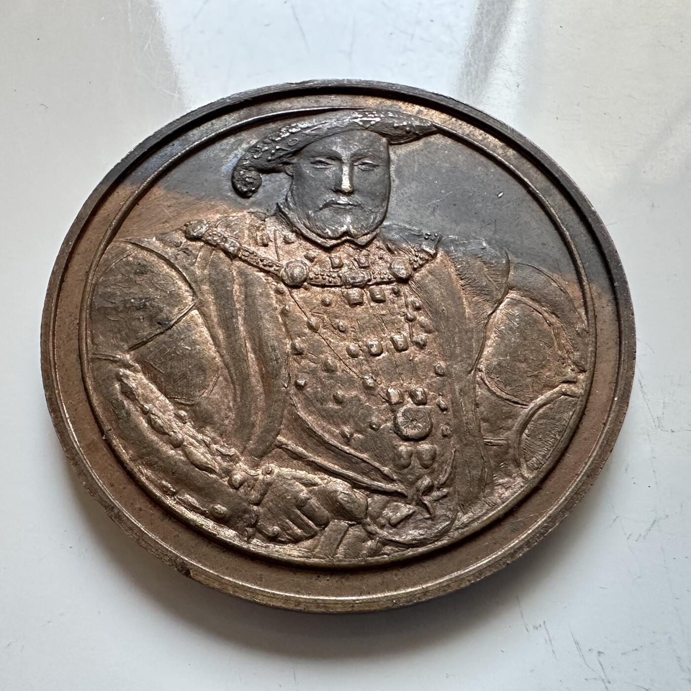 🌹外币初藏🌹🐯2025年第140场  每周二四六晚8️⃣点 接代拍 英国亨利八世高浮雕大铜章 44.5毫米38.1克 都铎玫瑰 英国皇家海军奠基人