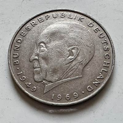 🌹外币初藏🌹🐯2025年第140场  每周二四六晚8️⃣点 接代拍 - 德国1974年D版 2马克 阿登纳