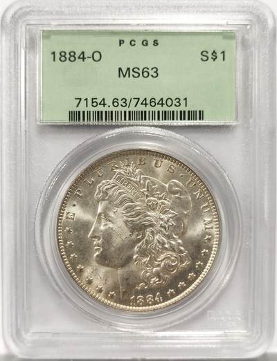 博洋堂世界钱币拍卖第151期（全场包邮） - PCGS MS63 美国1884年O版摩根1美元银币 早期PCGS绿盒保存完美