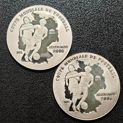 【德藏】世界币章拍卖第157期（拍品征集中~欢迎藏友联系） - 2枚一组 2001年 多哥2006年德国第19届世界杯500法郎纪念银币 磨砂质感 直径约：29.6mm；重约：6.9g