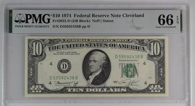 【礼羽收藏】🌏世界钱币拍卖第115期 - 1974年 10美元 稀少年份 PMG66EPQ 亚军分数 仅有两张冠军分
