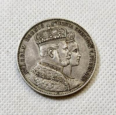 甄臻铺-世界币章拍卖（第43期）送拍享返佣金等优惠多多 - 德国普鲁士1861年威廉一世登基1泰勒银币，细节见图