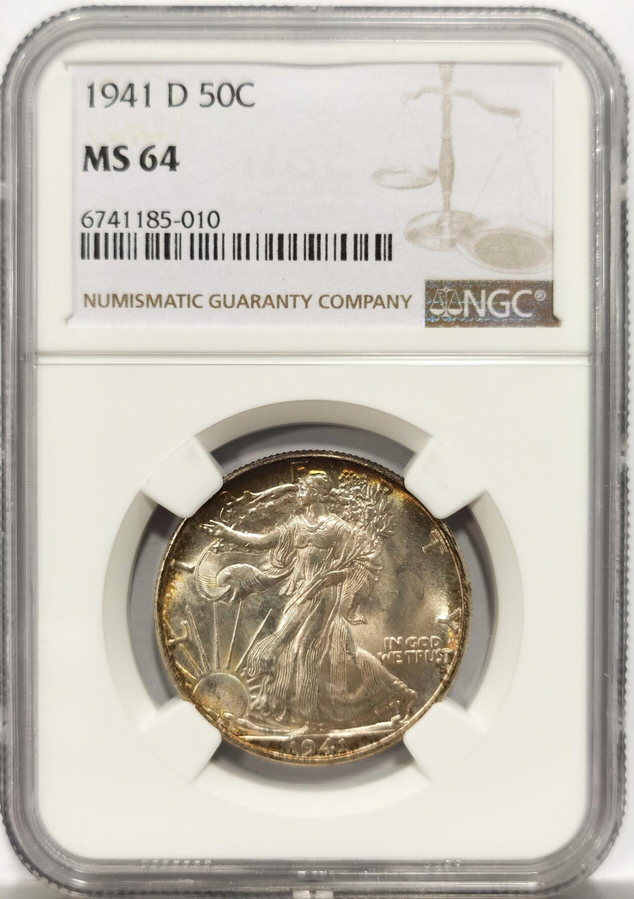 博洋堂世界钱币拍卖第151期（全场包邮） NGC MS64 美国1941年行走女神半圆银币