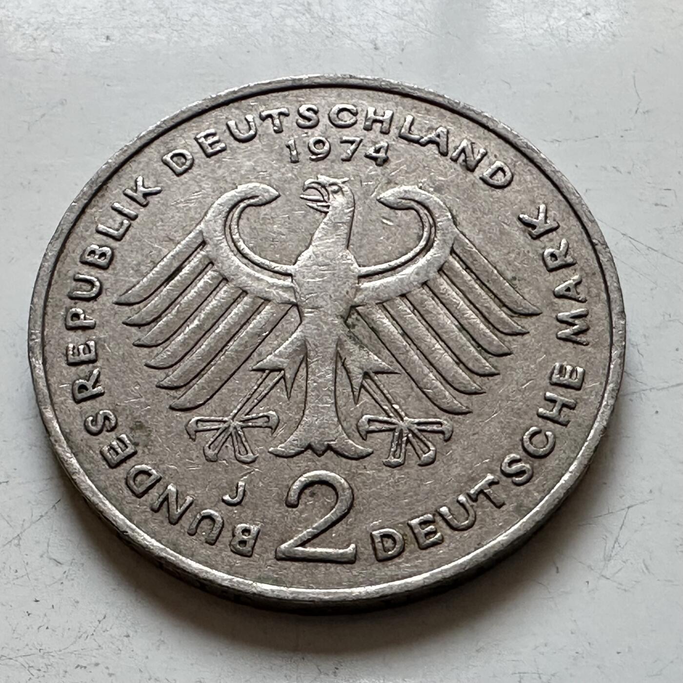 🌹外币初藏🌹🐯2025年第140场  每周二四六晚8️⃣点 接代拍 德国1974年J版 2马克 豪斯