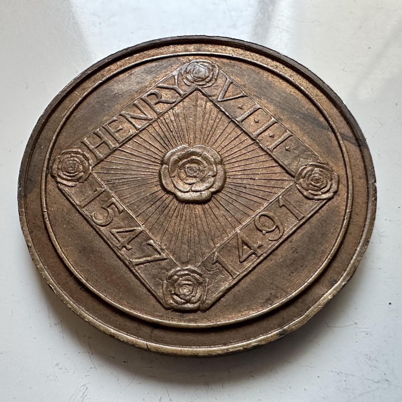 🌹外币初藏🌹🐯2025年第140场  每周二四六晚8️⃣点 接代拍 英国亨利八世高浮雕大铜章 44.5毫米38.1克 都铎玫瑰 英国皇家海军奠基人