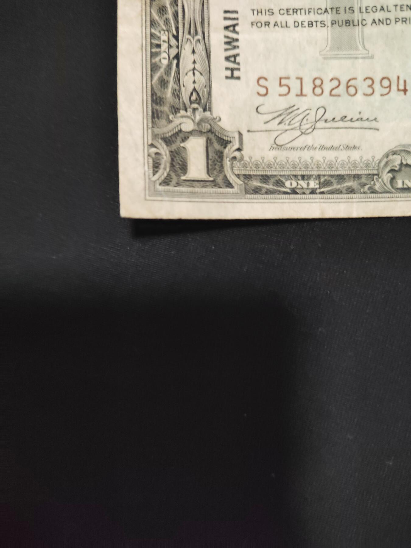 美元夏威夷券，1935年，左下角有修补