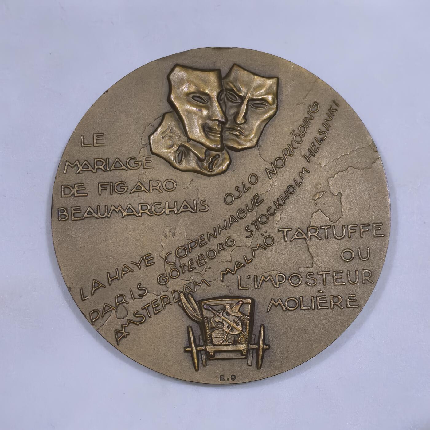 道一币馆币章第一百五十八场 法国1951年莫里哀剧院270周年纪念铜章