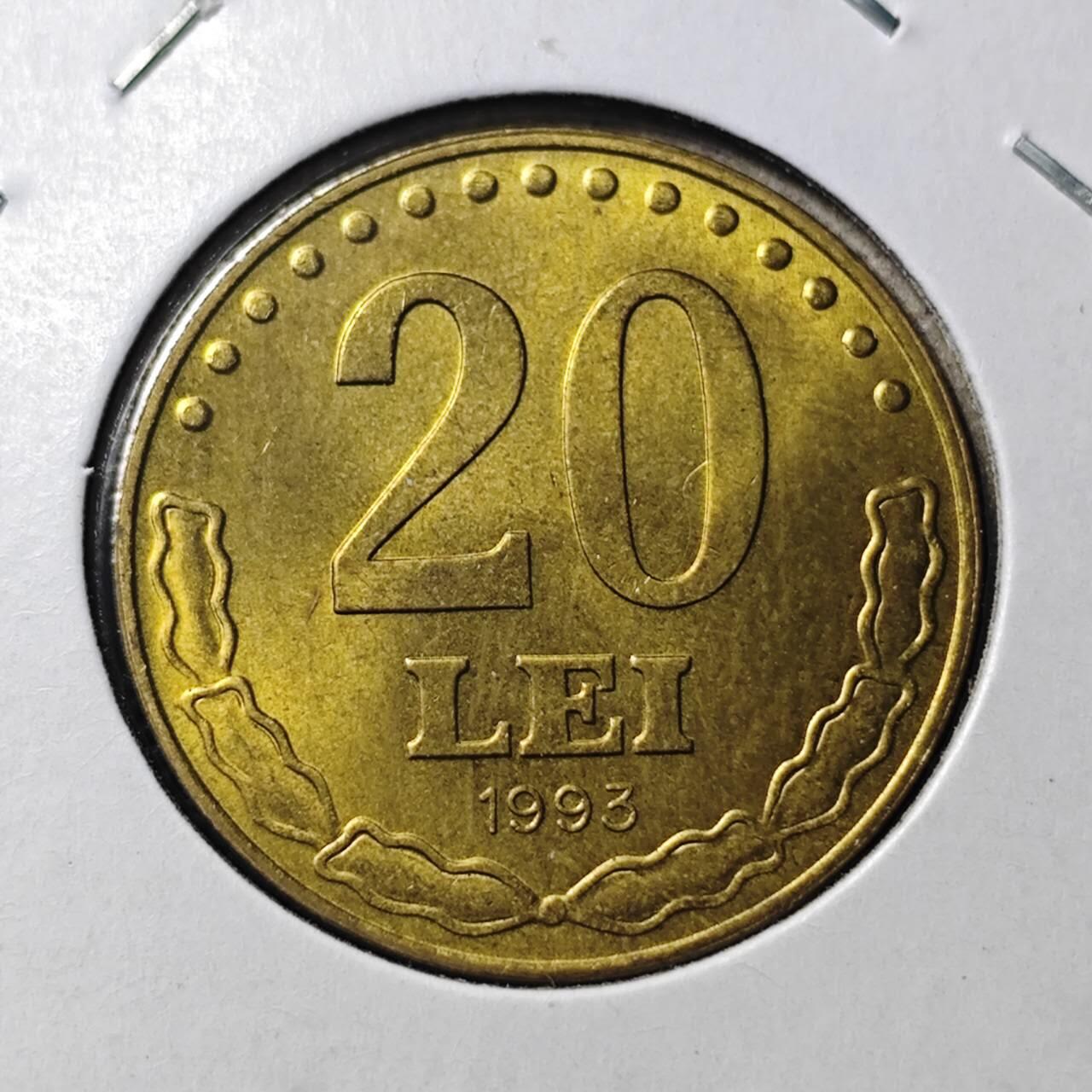 KK钱币收藏小铺 第378期  2月预留时间 周末发货  1993罗马尼亚20列伊 好品