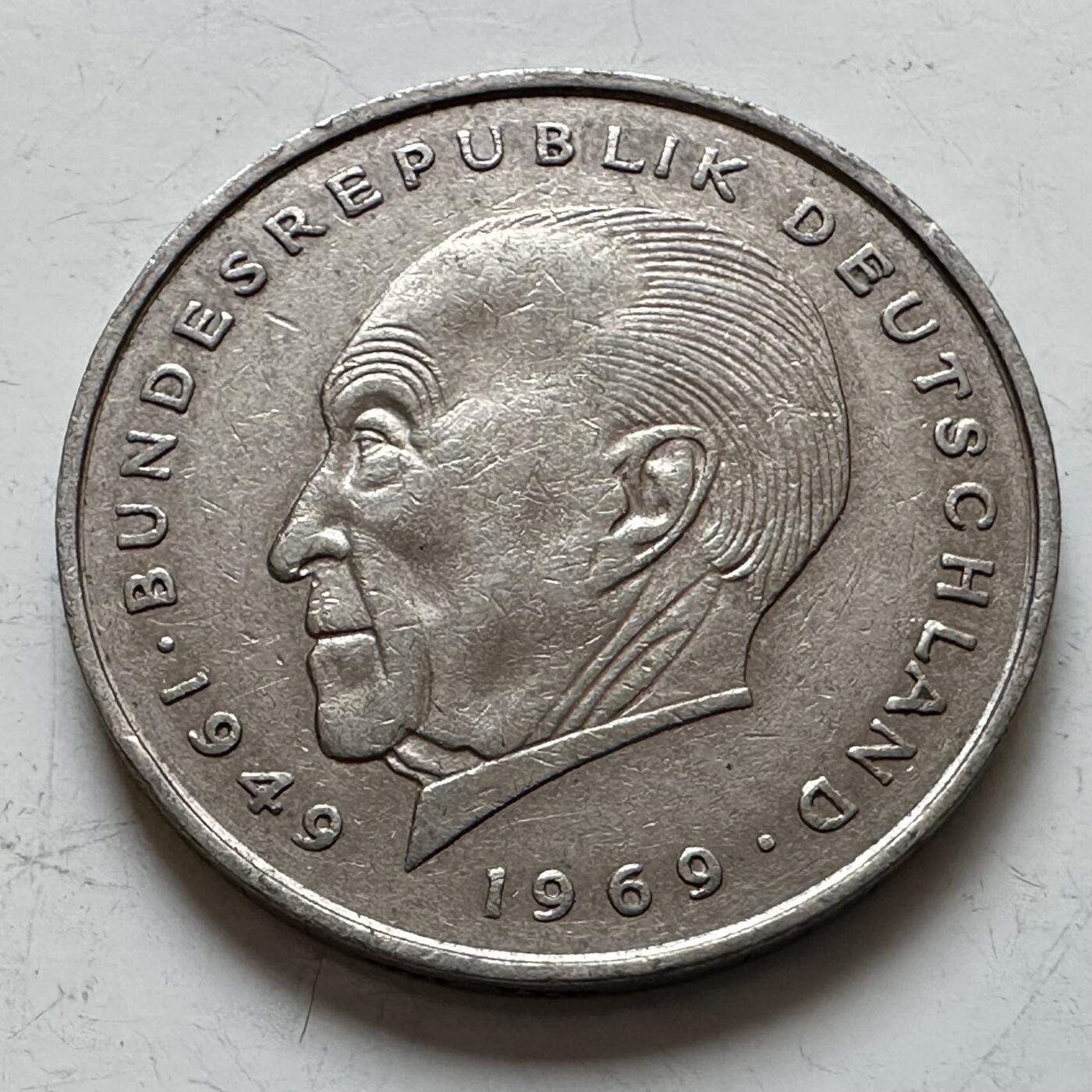 🌹外币初藏🌹🐯2025年第140场  每周二四六晚8️⃣点 接代拍 德国1971年J版 2马克 阿登纳